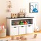 Costway Kids Toy Storage Organizer Wooden Bookshelf with 3 Drawers Hidden Wheel Blackboard